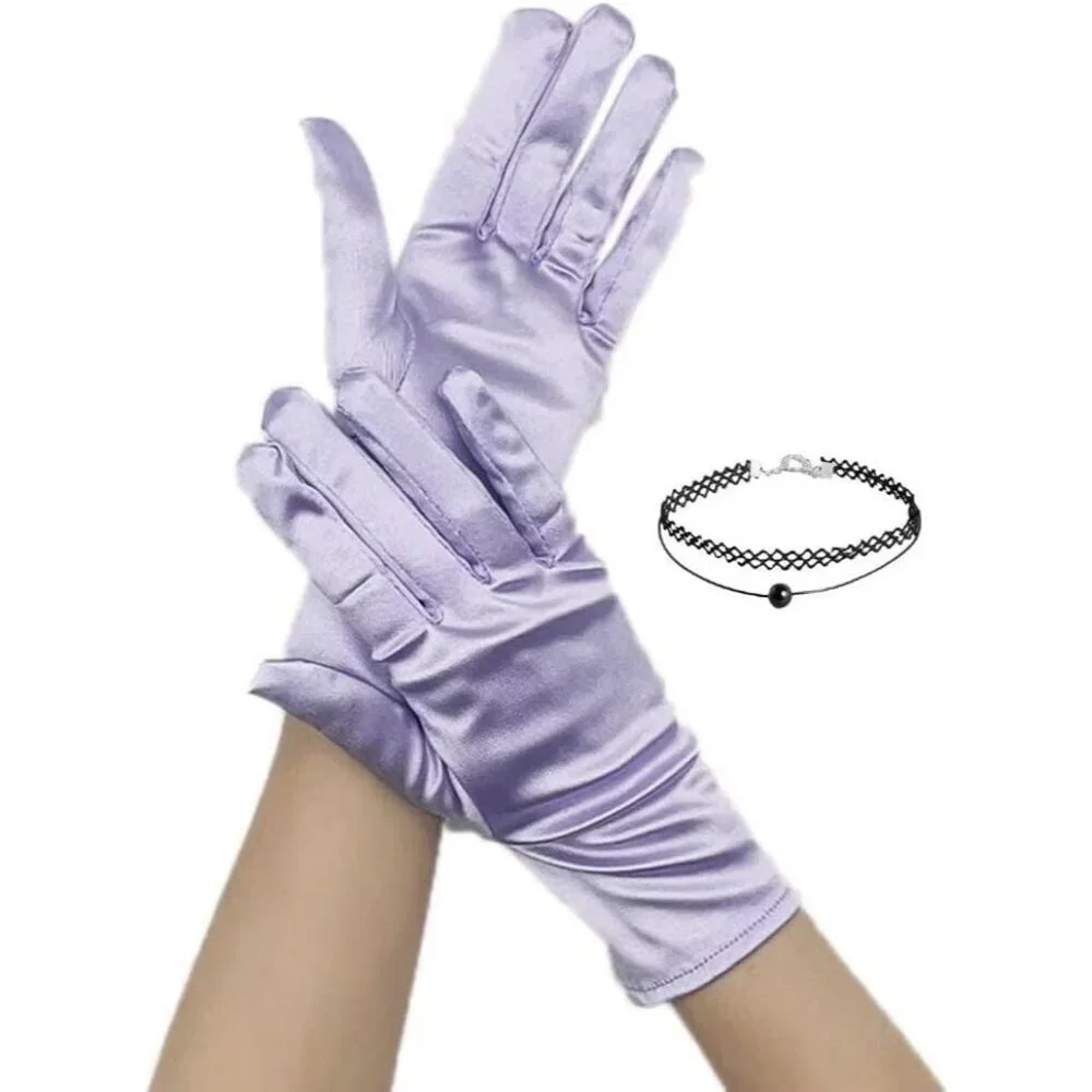 Women's Evening Lavender Short Satin Lace Gloves Gothic Choker Necklace design